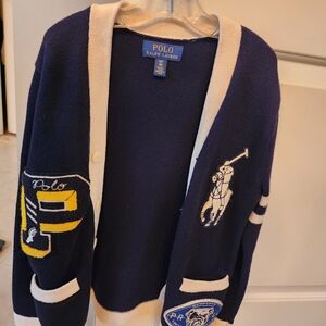 Polo by Ralph Lauren Blue Cardigan with White and Yellow Accents